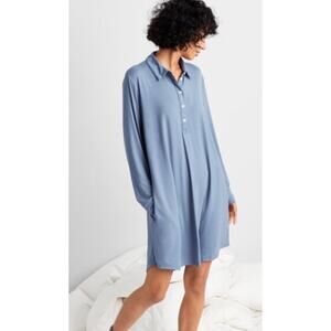 Brand New State of Day Women's Size XS Blue Button Down Night Shirt Dress Gown